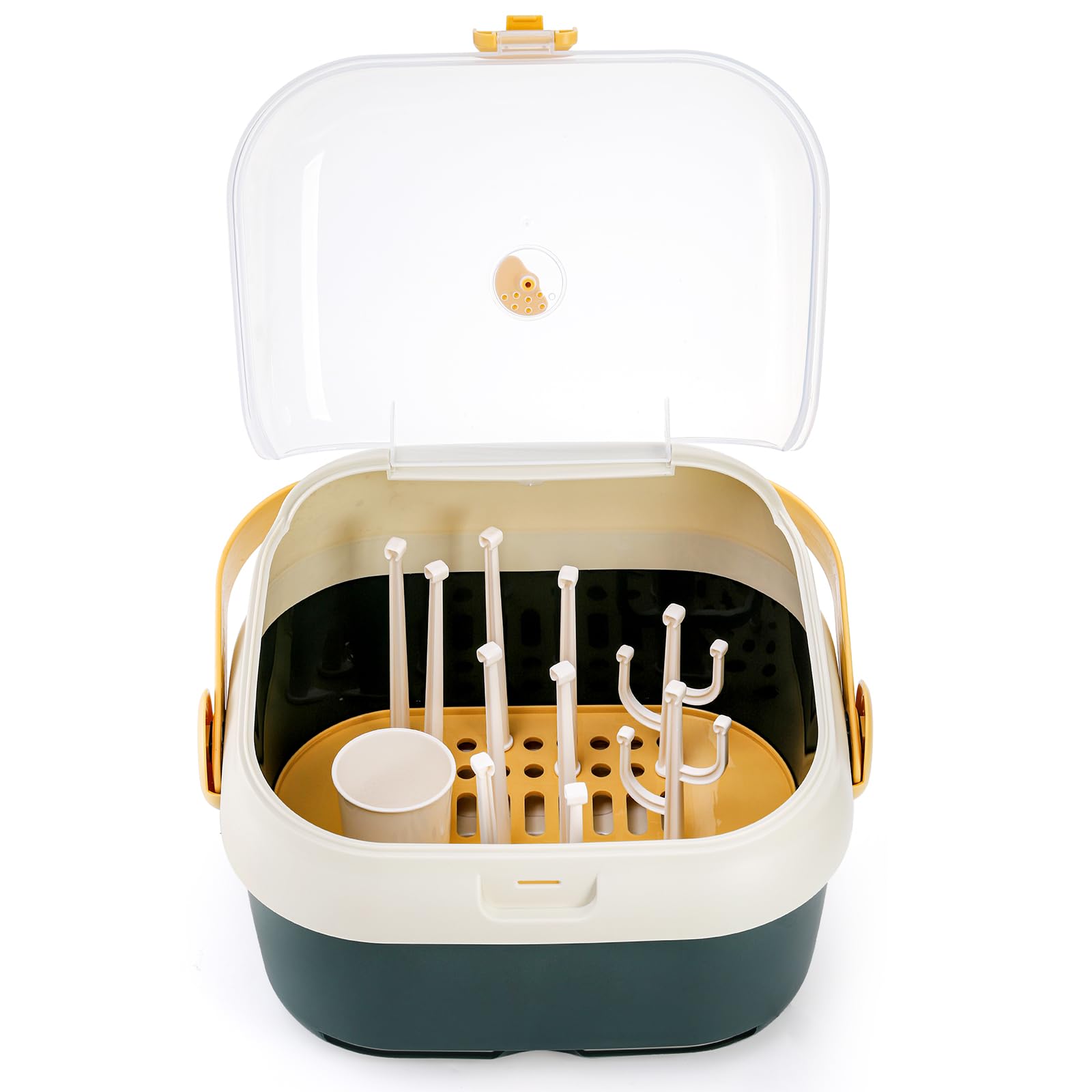 Kingrol Scolapiatti per biberon con coperchio per casa, cucina, viaggi, grande capacità, organizer per biberon con fori di drenaggio per bottiglie, tettarelle, tazze, pompa parti e accessori