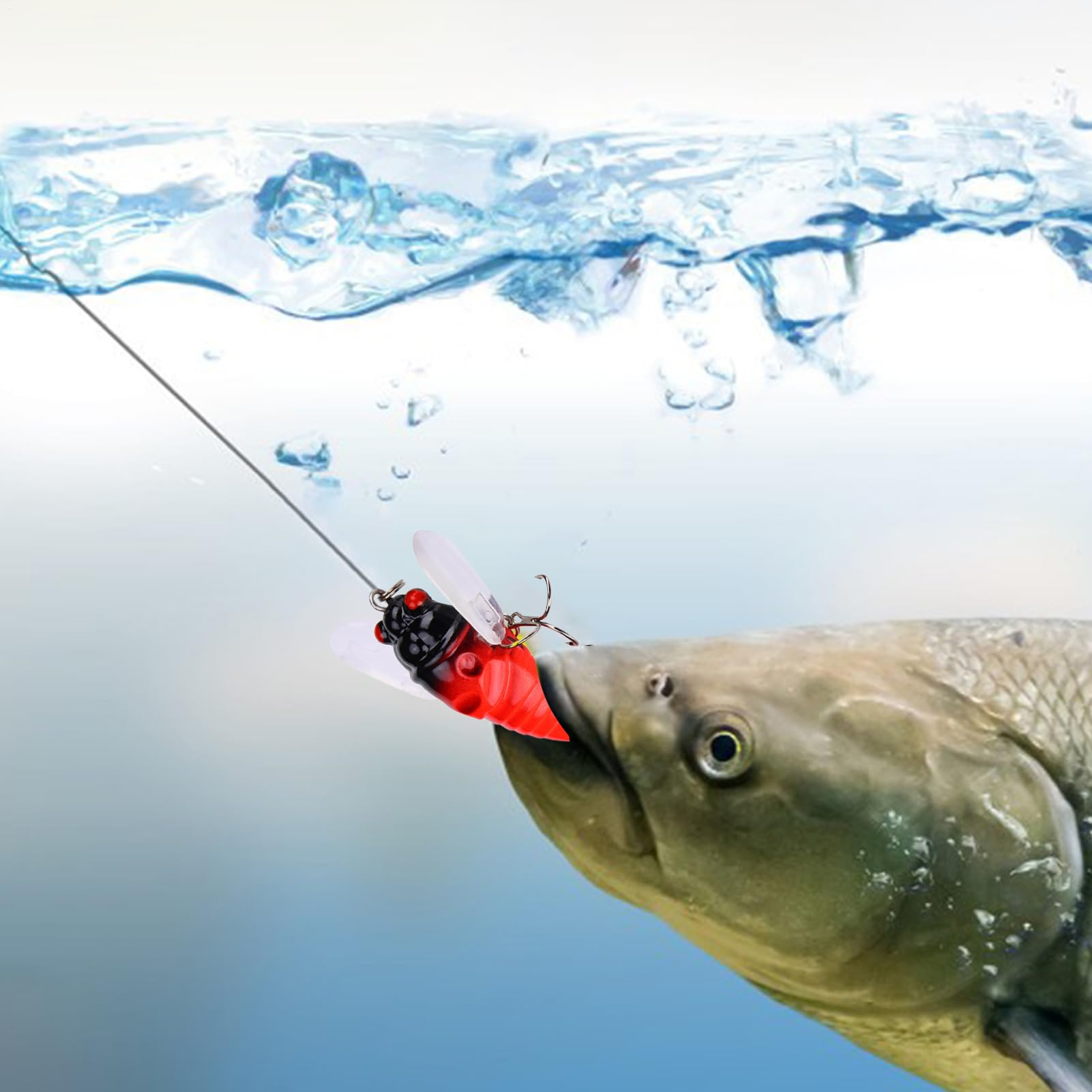 Cigada simulando esche di pesce,falsa esca cicala, affrontare un gancio forte attraente con il suono, accessori per attrezzatura da pesca, esche di pesce basso per gli uomini, all'aperto, acqua s
