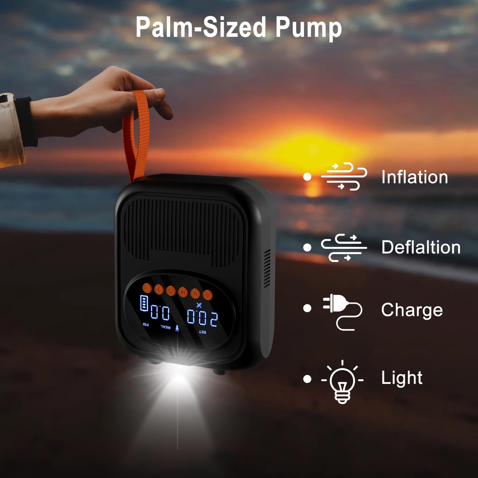 Mojimdo Pompa SUP 20 PSI, batteria da 13500 mAh, 5 modalità, USB-C, 12 V | Doppio gonfiaggio rapido, pressione personalizzata in incrementi di 0,5 psi, spegnimento automatico, 6 ugelli e luce