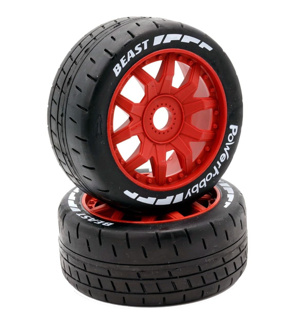 Power Hobbies 1/8 GT Beast Belted Mounted Tires Soft 17mm Wheels (4) Arrma Infraction/Limitless/HoBao/GRP (Red)