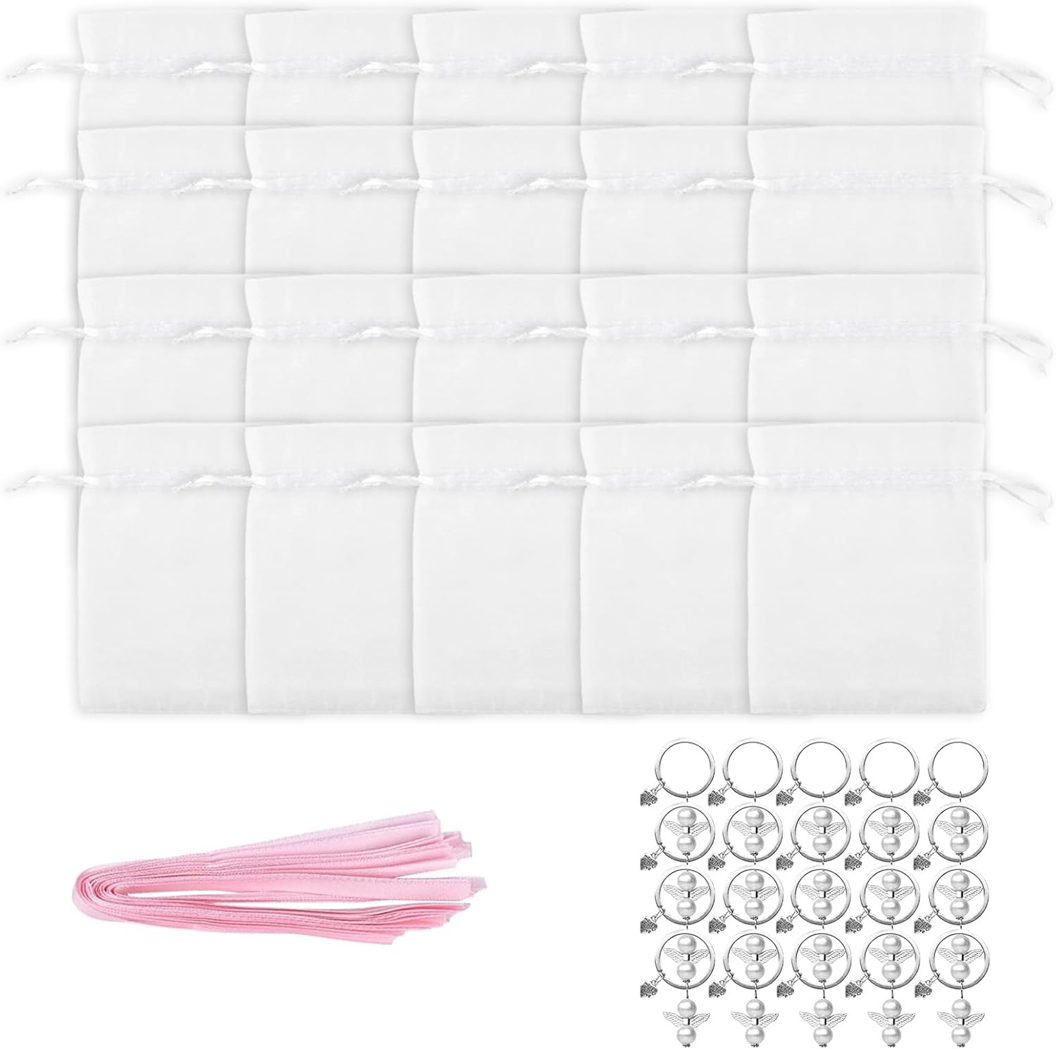 Pack of 60 Fashionable Angelic Keychains with Organzied Bags Decoration Portable for Weddings Supplies and Baptisms