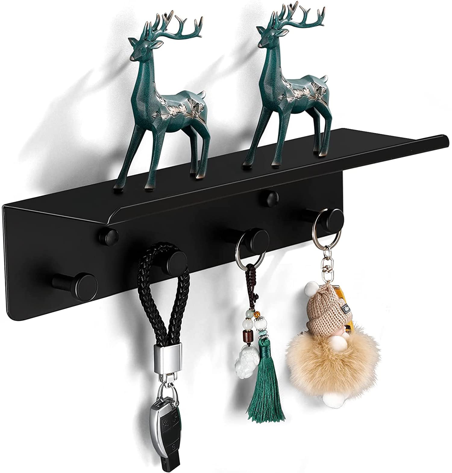 ELECDON Key Holder for Wall Decorative, Entryway Hallway Metal Organizer with 4 Hooks, Perfect for Entryway, Foyer, Closet, mudroom, Kitchens, and More Black