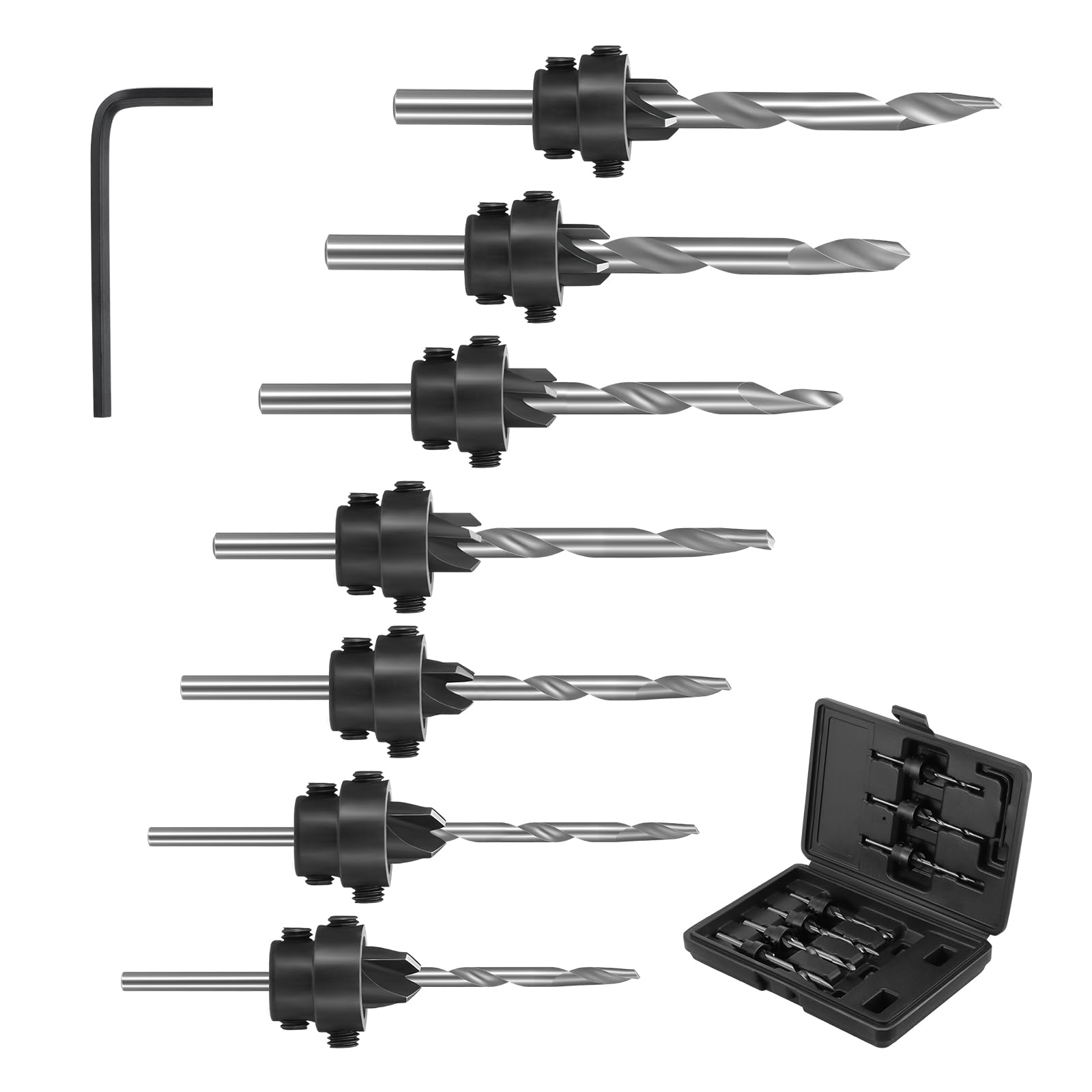 Faankiton 7PCS Countersink Drill Bit Set Woodworking Countersink Drill Bits