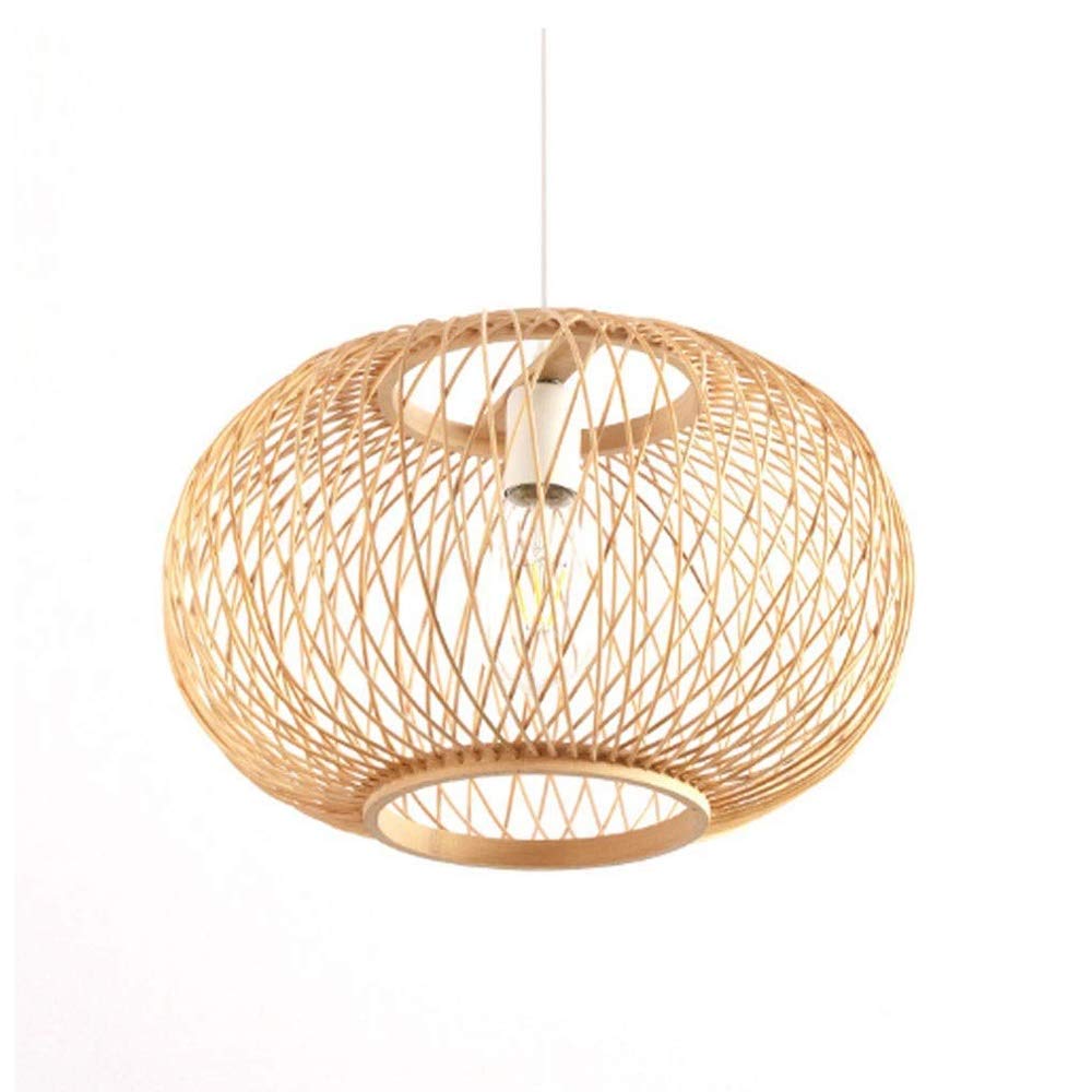 Lustre rond de style japonais en bois et papier pour salon épuré