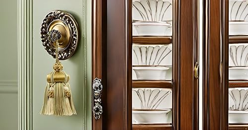 Miniatura 3 de Elegante borla de llave hecha a mano de 4 pulgadas (3.9 in), lazo acentuado con borlas de corona (estilo # KTAX4), hierba de limón, dorado,