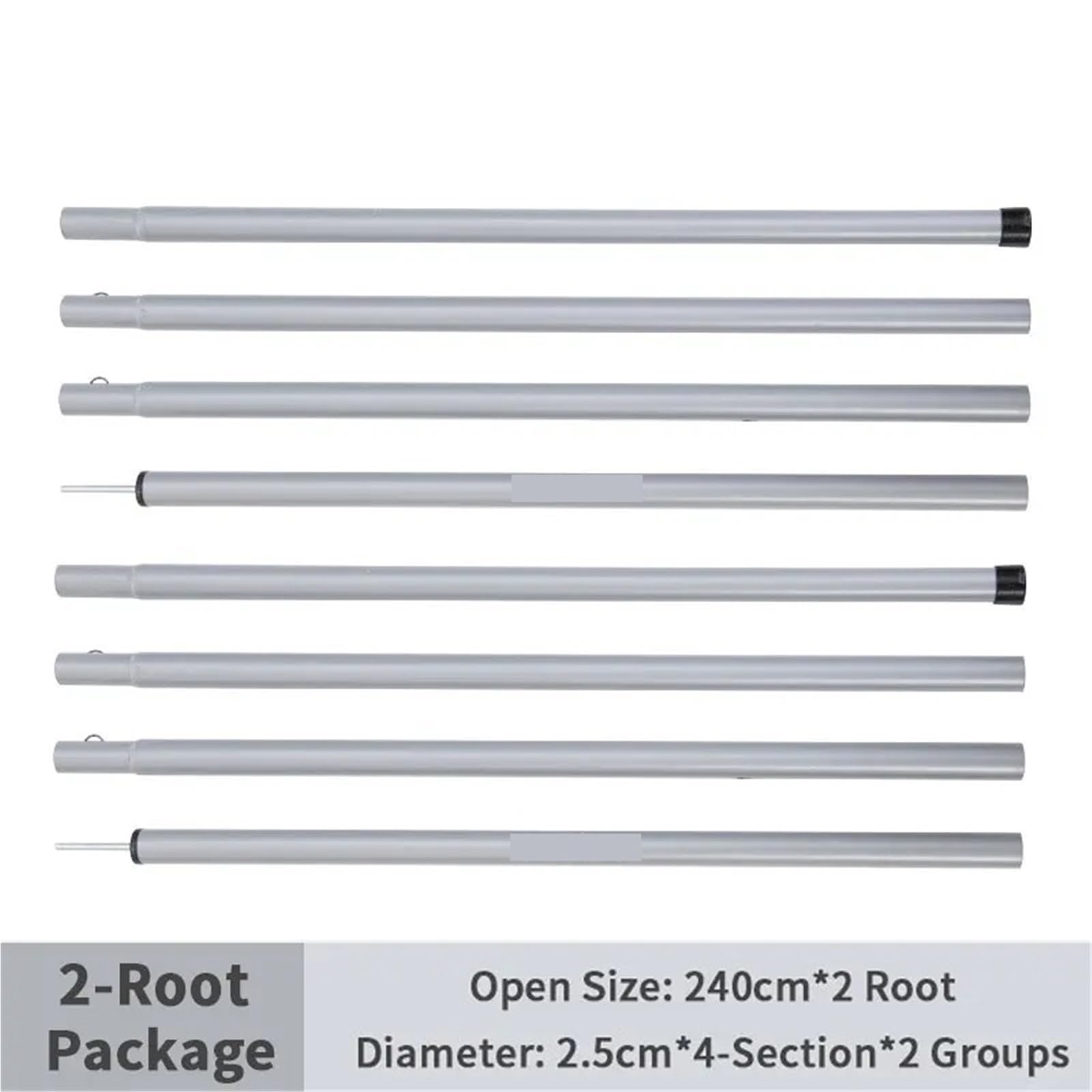 Kit di Riparazione Regolabile for palo della Tenda in Ferro, Diametro Interno 2-2,4 m, Confezione da 2, Argentato for la Sostituzione del Campeggio all'aperto