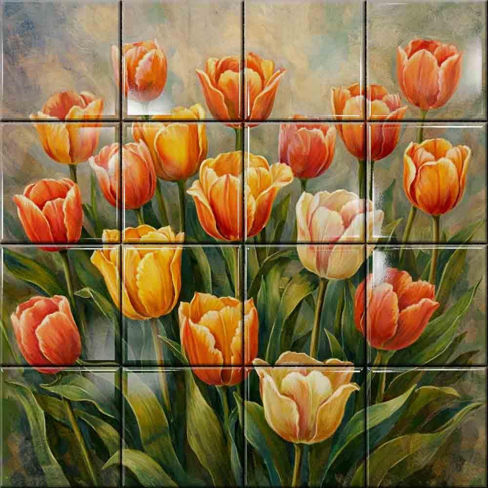 Floral Ceramic Tile Mural – Floral Sublimation Tile Art | Glossy Photo Tiles for Home Decor & Gifts | Design - S01, 4.25" Tiles, 16-PCS (4X4)