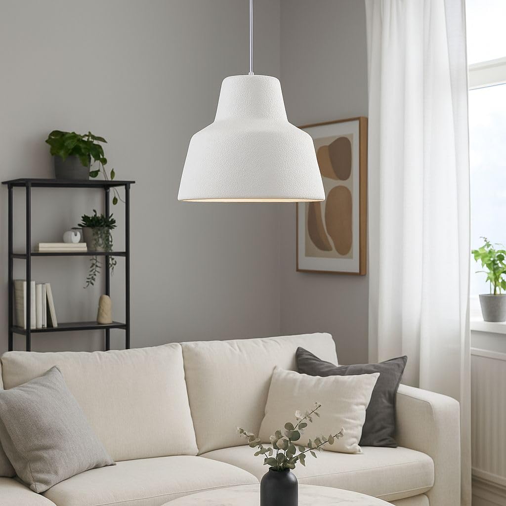 BARCELONA LED Lámpara Colgante Wabi Sabi D350, Diseño en forma cono texturizada Blanca, Casquillo E27 Estilo Japandi Minimalismo Natural - Iluminación Wabi Sabi para Techo de Salón, Dormitorio o Comed