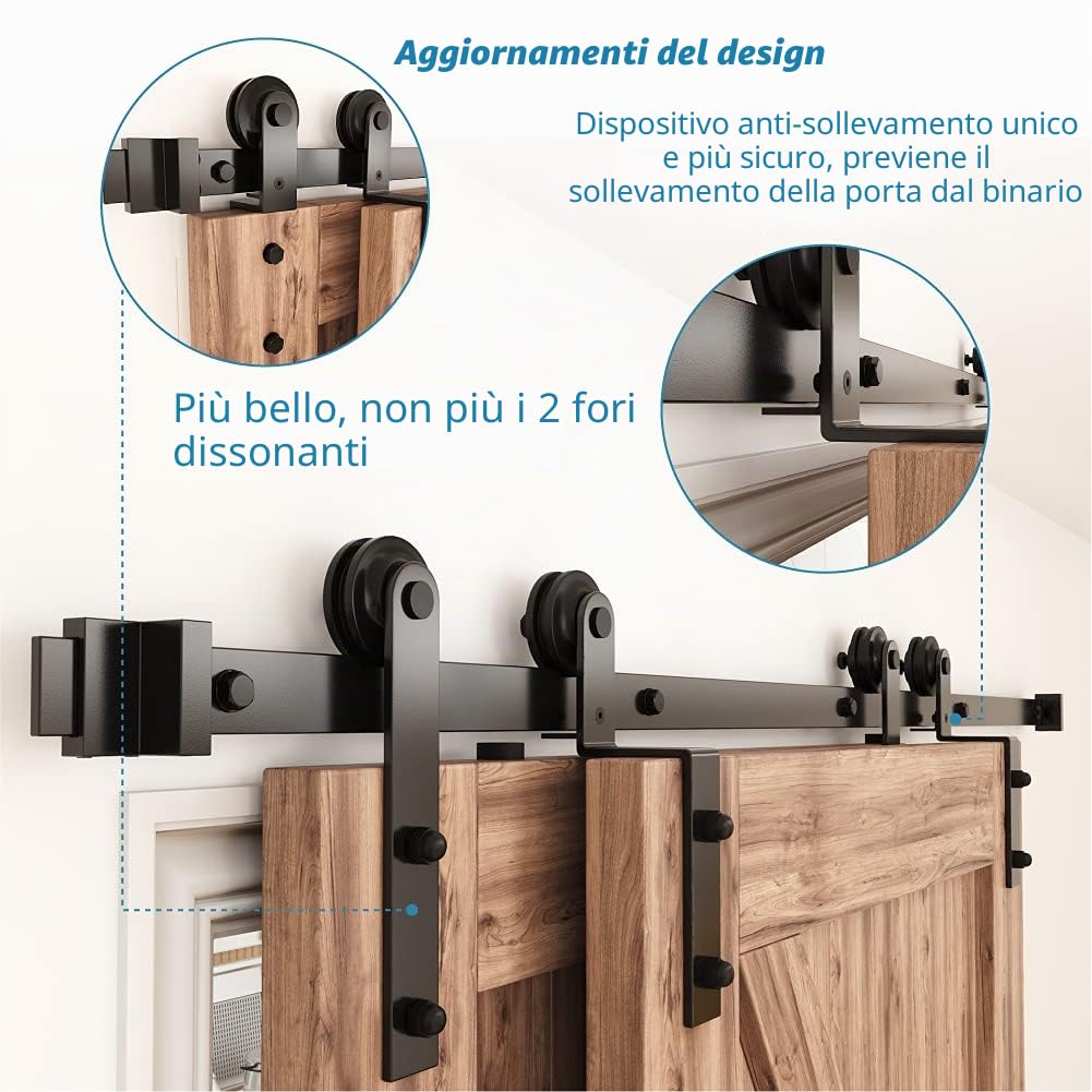 WINSOON - Kit per porta scorrevole a binario singolo da 150 cm, in acciaio al carbonio nero smerigliato, adatto a porte doppie larghe 75 cm.