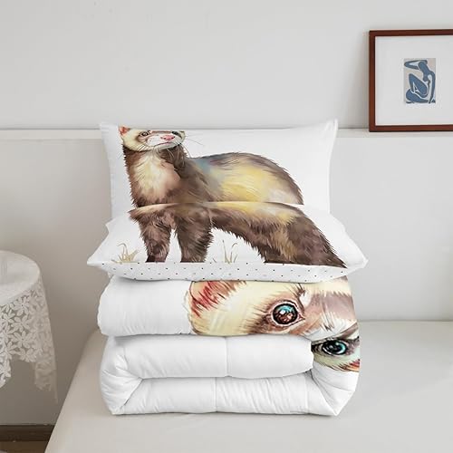 Miniatura 5 de Juego de ropa de cama de hurón tamaño individual para niños, diseño de dibujos animados de hurones para niños, bonito edredón acolchado de animales