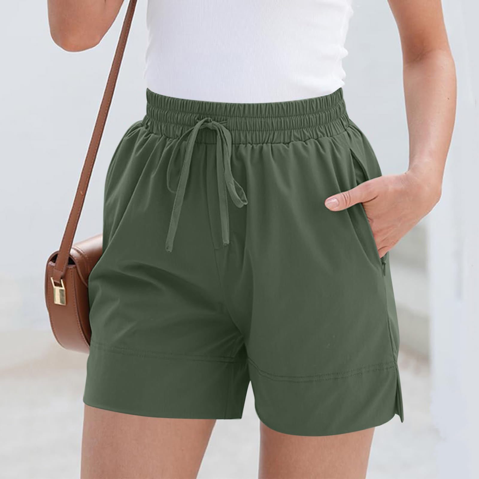 Sport Shorts for Women Summer Casual Drawstring Elastic Waist Shorts Lightweight Running Athletic Shorts with Pockets Green
