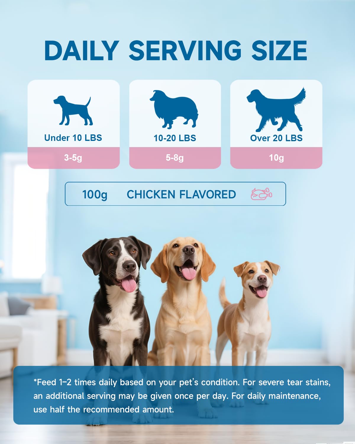 Removedor de Manchas de lágrimas para Perros, Suplemento para Manchas de lágrimas en Perros, para la Salud Ocular y el Cuidado del Pelaje Blanco, con Luteína, Manzanilla, Mezcla de Probióticos, 100g