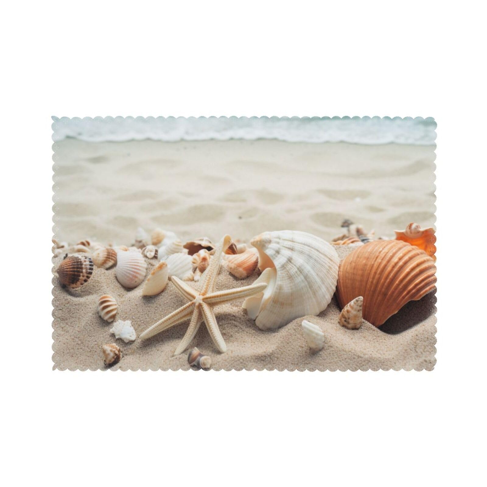 Seashells Sand Printed Placemat Heat Resistant Place Mats Set of 6 PCS Washable Kitchen Table Mats, 12x18 Inch