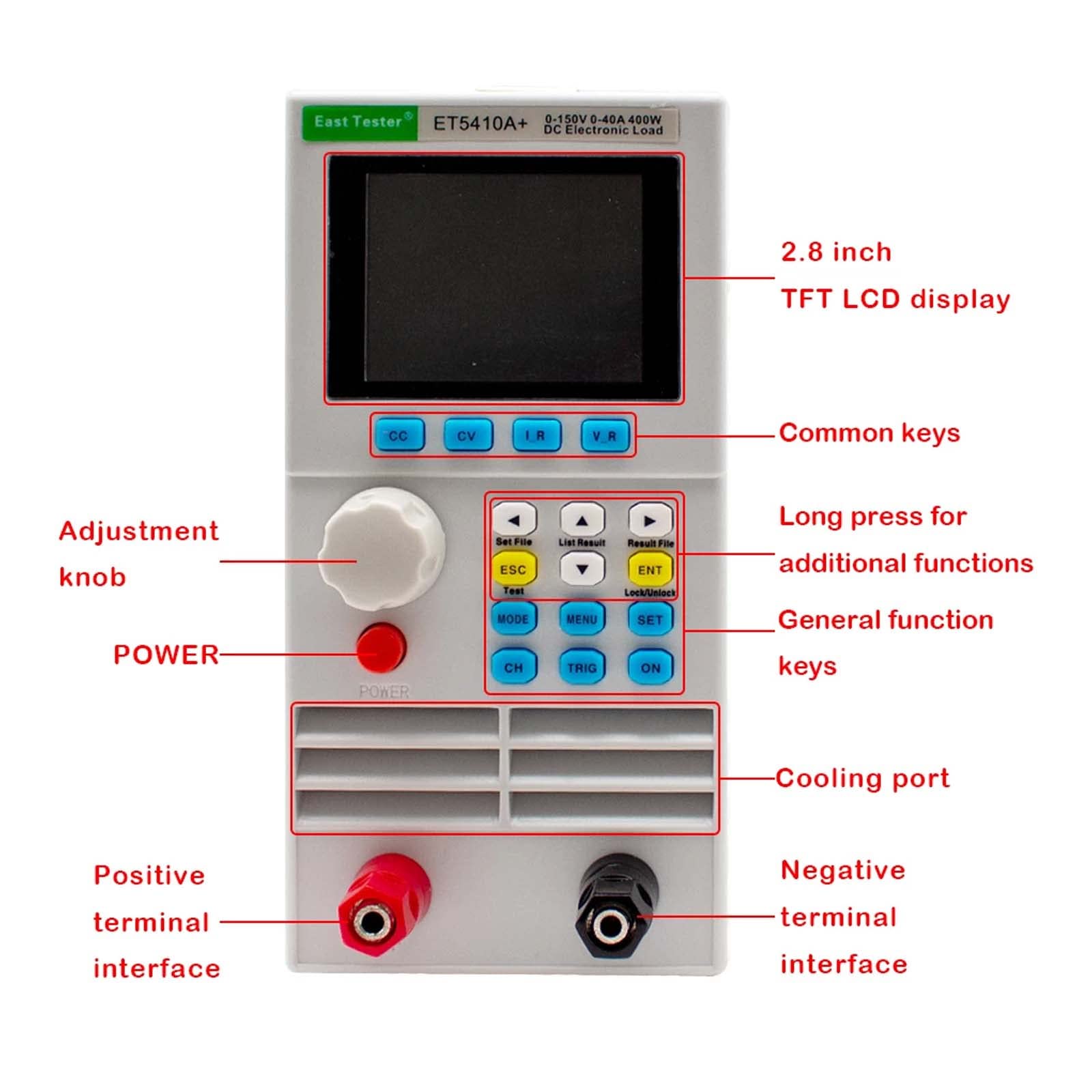 Toplionace ET5410A+ Carico Elettronico Programmabile da 400W CC, Tester di Carico della Batteria Tester CC Tester di Resistenza Interna della Batteria 0-150V 0-40A (USB)