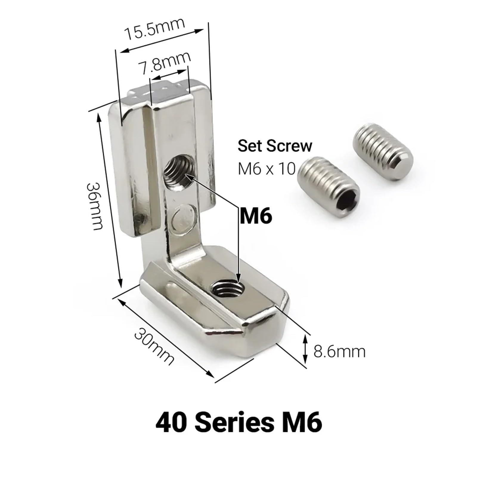 Escuadras Metalicas 10 conectores de esquina ocultos interiores con tornillos for perfil aluminio(40-M6 Silver)