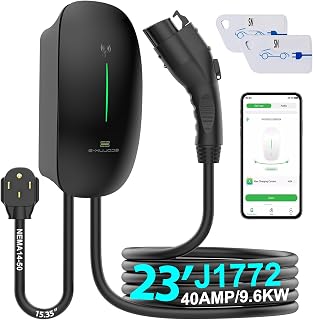 Level 2 EV Charger 40Amp 240V Home EV Wall Charger, NEMA 14-50 Plug, Fast Car Charging Station J1772 23ft Cable, Smart Electric Vehicle Charging Stations