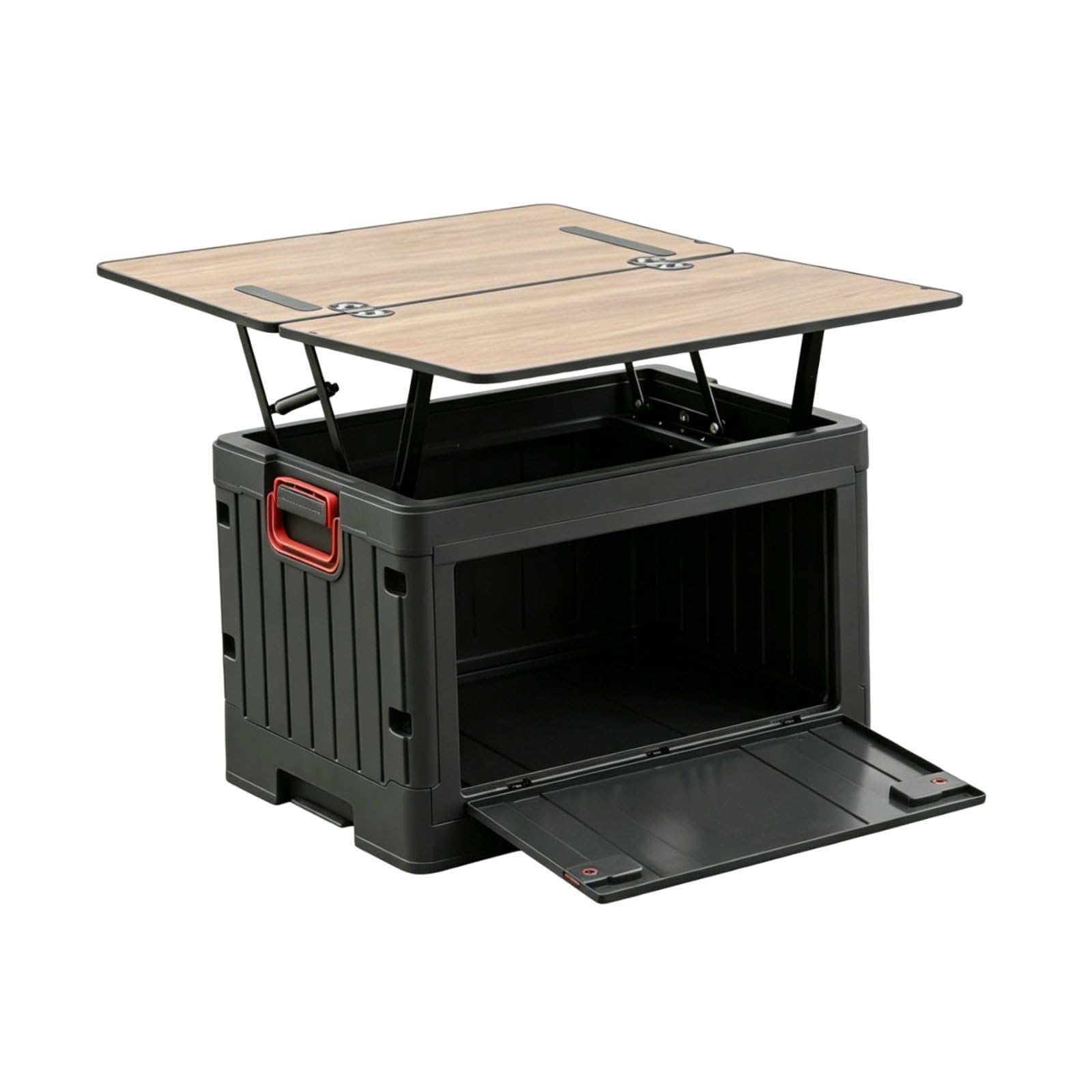 perfk Organisateur de Plein Air Pliable Table de Rangement Coffre Modulable Pliant Transport Facile Fonction Pratique, Gris Roche, Table De Rangement + Panier Latéral