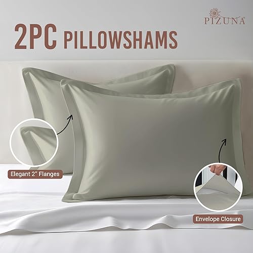 Miniatura 2 de Pizuna Juego de 2 fundas de almohada de 100 % algodón puro, tamaño King, color plateado, lujosas fundas de almohada de algodón de fibra larga de 400