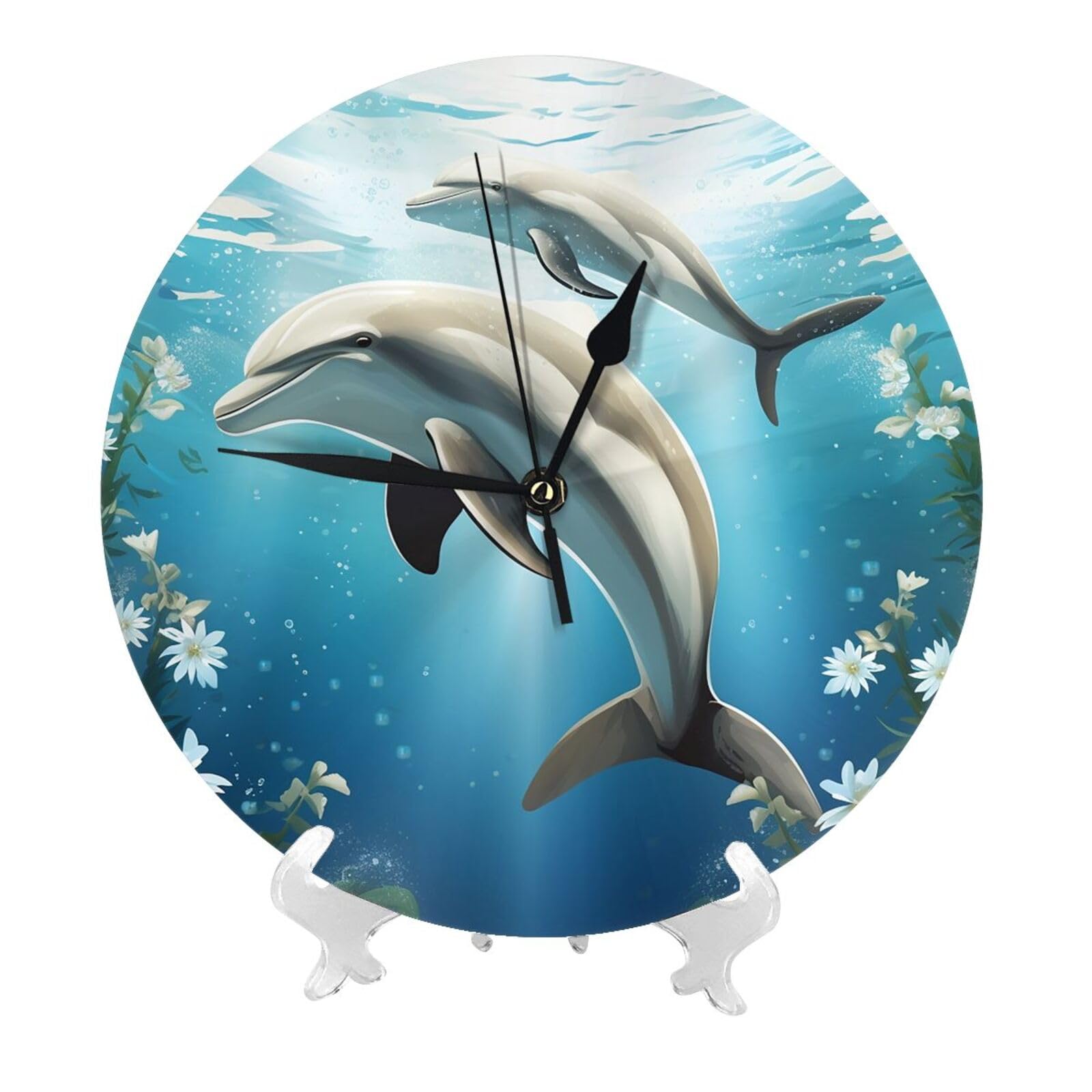 DWVTSLH Kiss Dolphin Tale Wall Clock 10 Inch Silent Non-Ticking Modern Clocks Battery Operated - Decorative Wall Clocks for Bedroom Living Room Kitchen Office Wall Decor Gift Idea