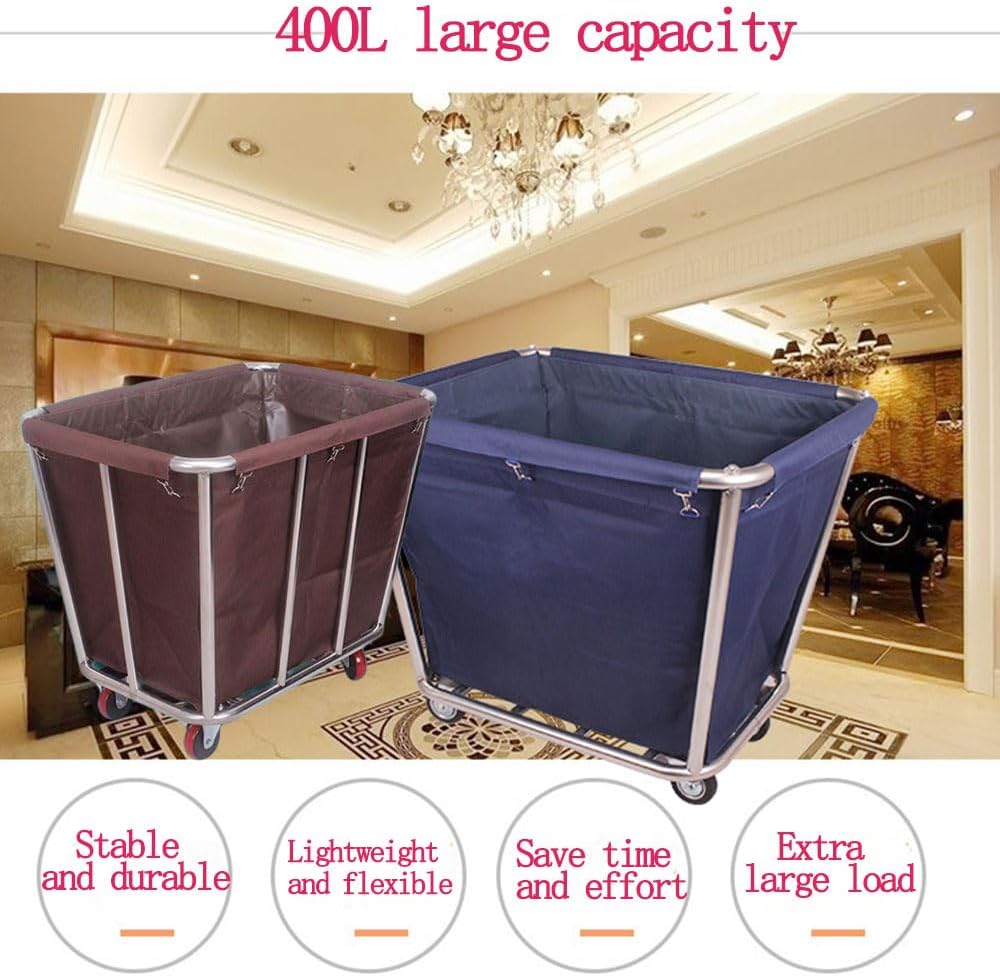 Commercial Laundry Cart Replacement Liner Bags, 400L Waterproof Removable Oxford Cloth Washable Liners for Rolling Basket Hamper (Brown)