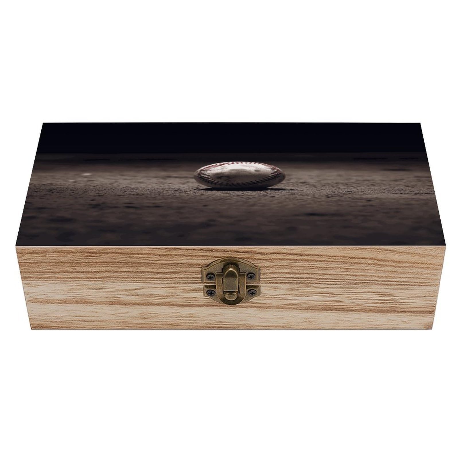 JTREHY Baseball Wooden Keepsake Box Vintage-Style Wood Keepsake Case with Hinged Lid Solid Wood Boxes Beautifully Memory Treasure Case Vintage-Style Wooden Storage Box