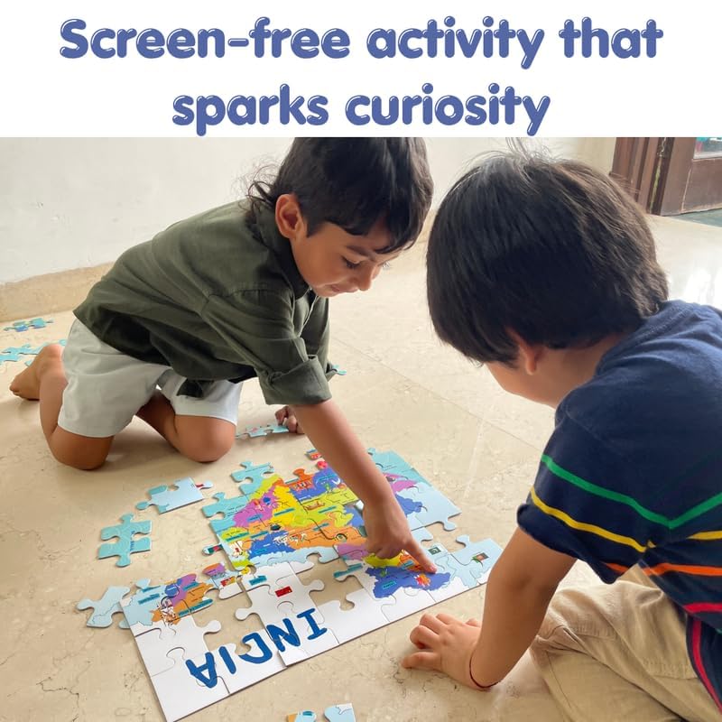 Image of CocoMoco India Map Jigsaw Puzzle for Kids 56 Pieces - 5 pcs Combo Pack for Birthday Return Gifts - Reversible Puzzle with States, Educational Toy for 2-7 Years