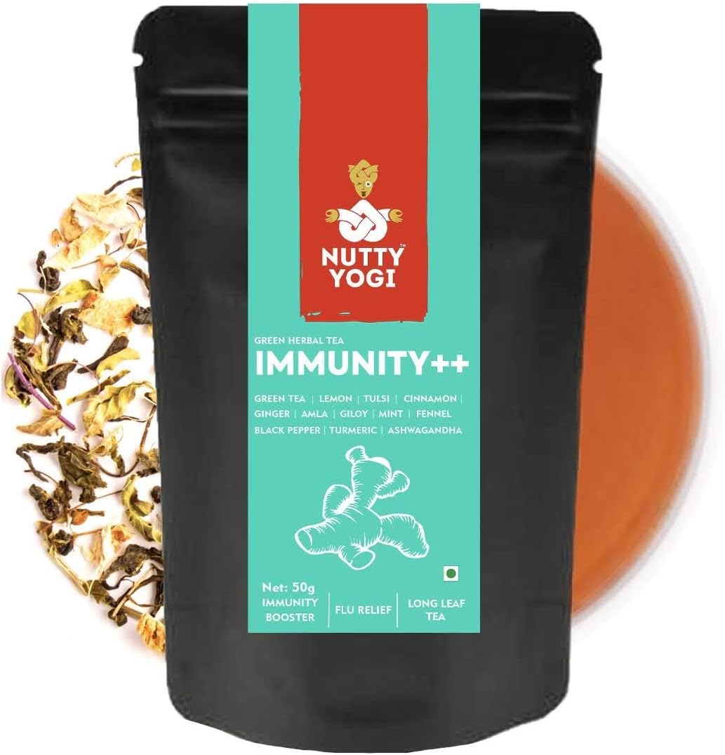 Nutty YogiImmunity Plus Plus Tea | Herbal Green Tea with Active Herbs Like Giloy, Ashwangandha, Tulsi