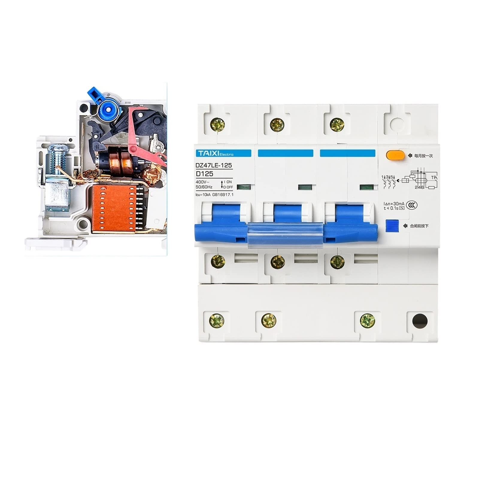 QRUYHBAJU DZ47LE-125 Leakage Switch 3P Three-Phase Three-Wire Leakage Protector Residual Leakage Protector