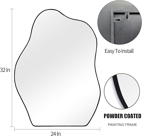 Miniatura 5 de POZINO Espejo de forma única irregular, espejo asimétrico, espejo negro Squiggly Morden para baño, sala de estar, dormitorio, entrada, decoración