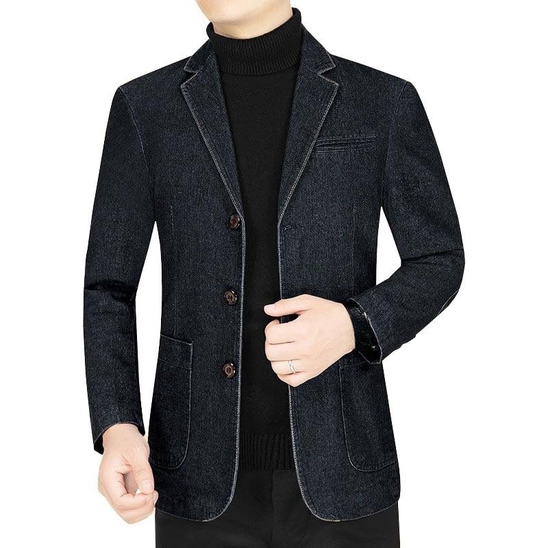 LIUYUYOUGO Americana Hombre Blazers para Hombre Chaqueta De Traje De Mezclilla Elegante E Informal De Un Solo Pecho con Lavado Desteñido Abrigo De Jeans Blazer De Mezclilla De Algodón De Corte Ent