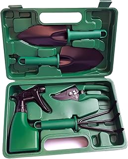 Kit Jardim 5 Peças Jardinagem Reforçado Aço p/ Cultivo em Hortas Flores Plantas com Maleta