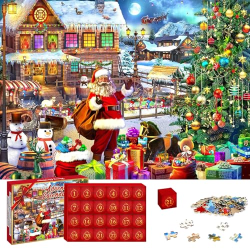 Calendrier de l'avent 2024 Puzzle, Compte à Rebours de 24 Jours Jouets pour Les Cadeau Noel pour Garçons et Filles Puzzle Père Noël Calendrier de l'avent DIY Puzzle Adulte(Père Noël)