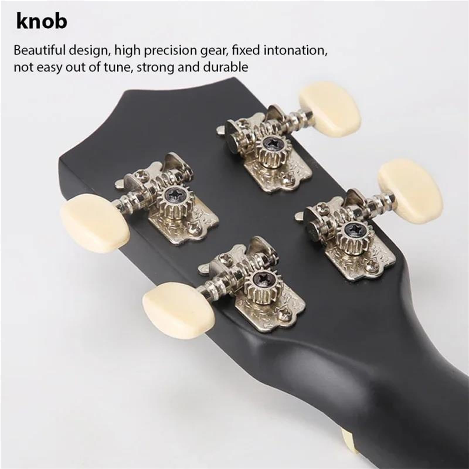 Leistungsart Ukulele 23 Zoll Akustik Ukulelen Set Mit Tasche Saiten Gurt Steg Nadel Kapodaster Plektrum Und Stimmgerät Für Anfänger(Black)