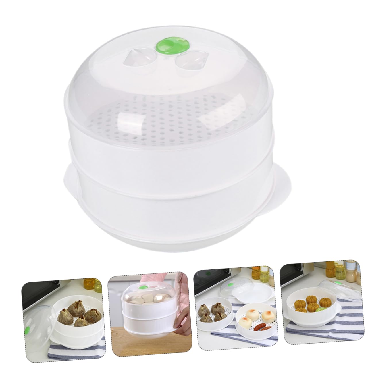 Alimento doble para microondas para cocinar verduras con ventilación para una fácil limpieza y circulación de vapor eficiente 2