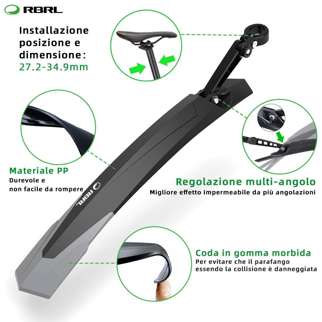 RBRL Parafango Bici, Parafanghi Bici Regolabile a Sgancio Rapido, Parafanghi MTB Adatto per Mountain Bike/E-Bike da 24-29 Pollici