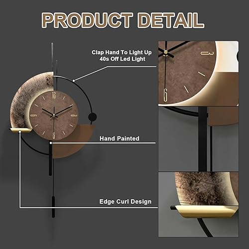 Miniatura 4 de Reloj de pared moderno de péndulo decorativo, brillo activado por sonido, sin tictac, relojes de pared grandes y únicos para sala de estar, pasillo,