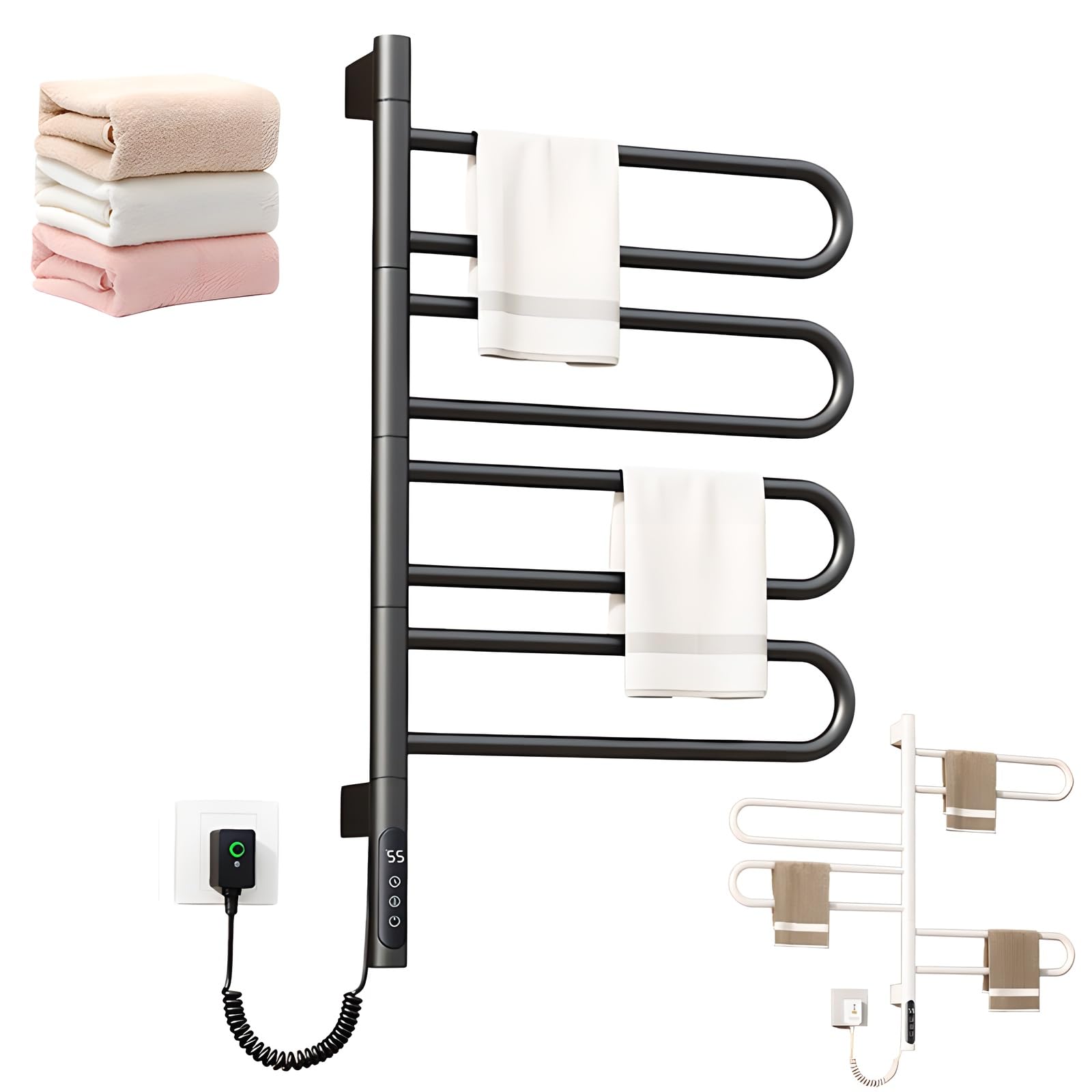 Toallero eléctrico de pared calefactable con temporizador de 9h para baño de casa y hotel 180