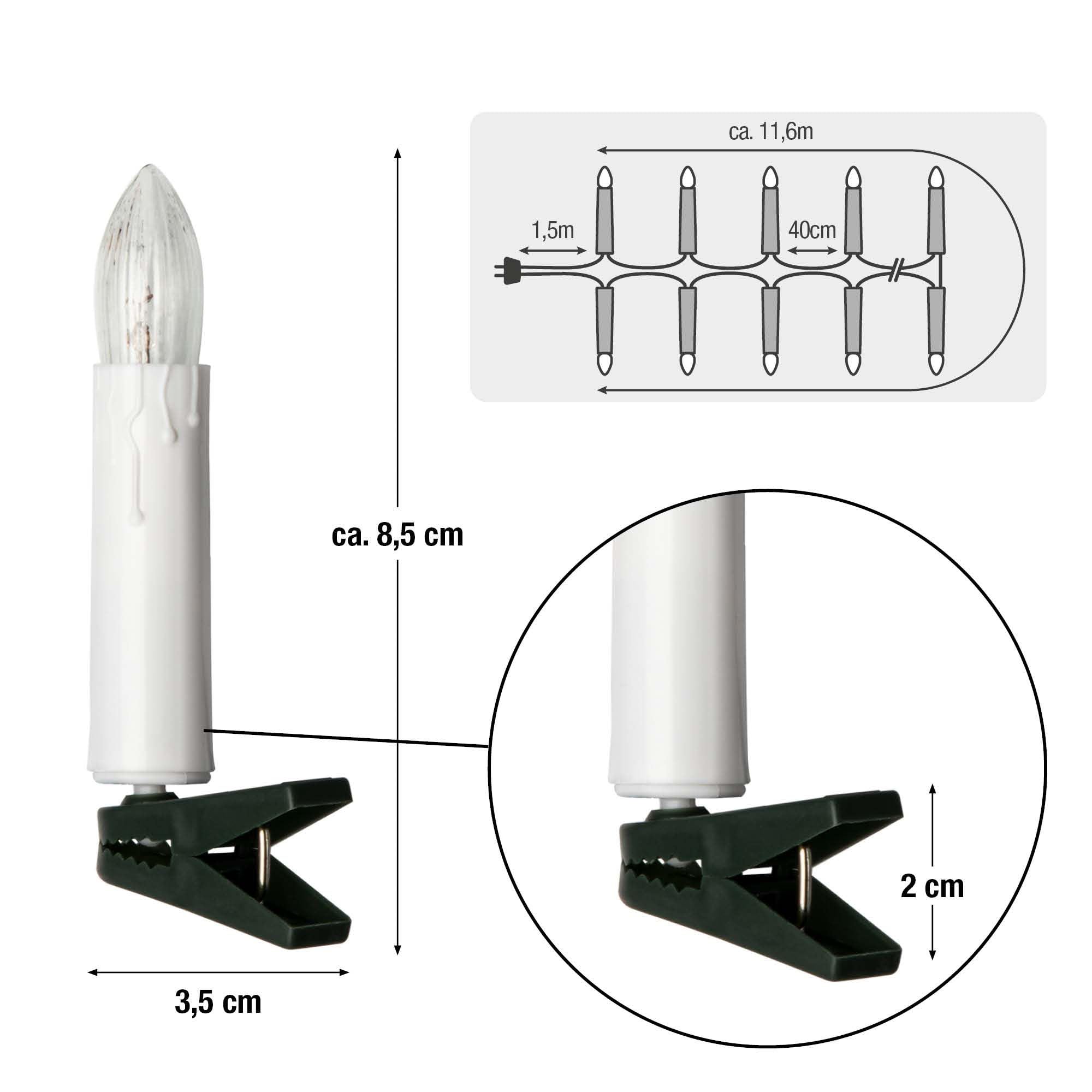 Hellum catena luminosa per albero di Natale, catena luminosa per interni con clip, 30 luci, lunghezza luci: 11,6 m, cavo di alimentazione da 1,5 m, stelo bianco, con spina < 59, 613018