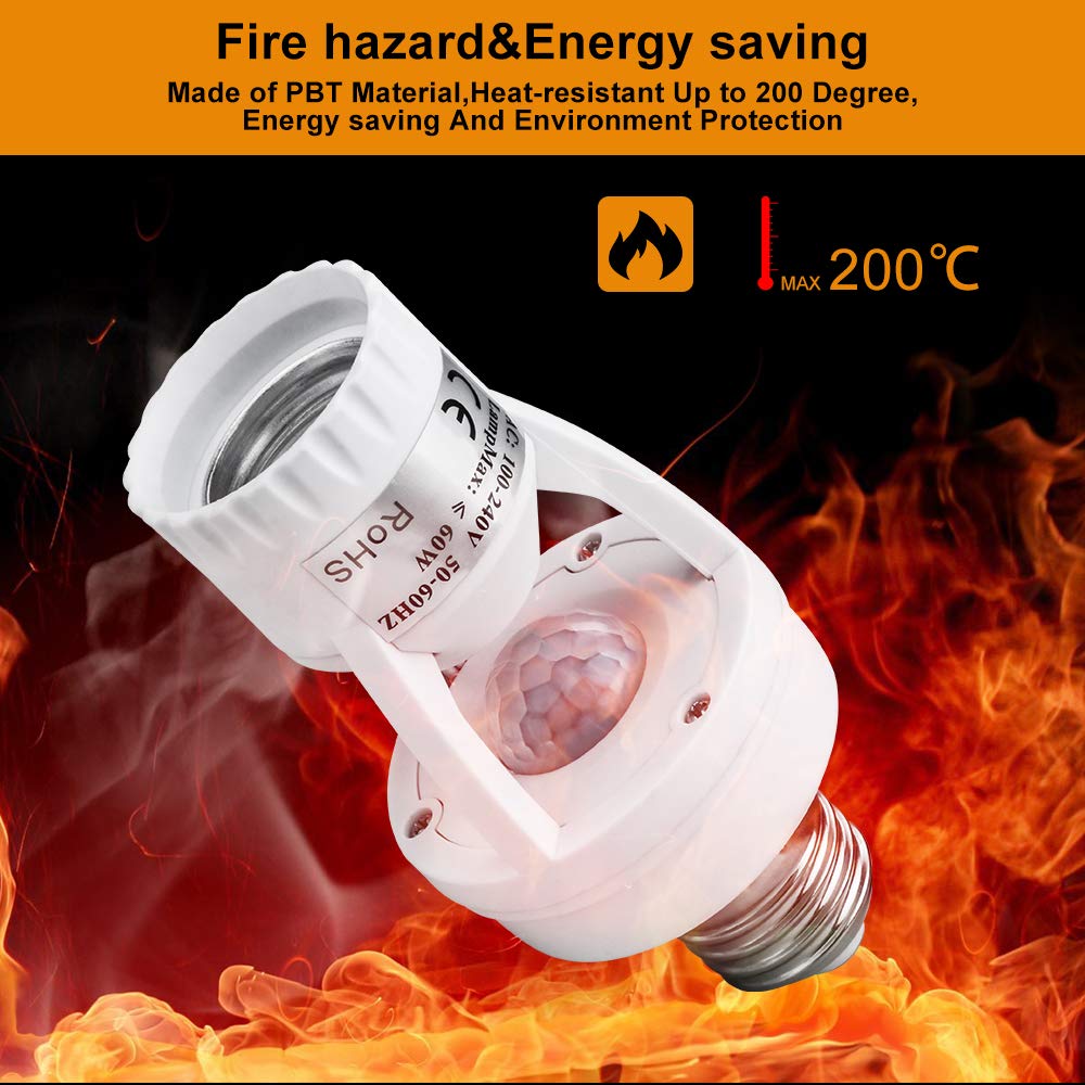 8T8 Motion Sensor Light Socket, Detector Screw Bulb Base Adapter, Standard E26/E27 Motion Activated Light Bulb Holder, Automatic On/Off Control for Garage Storage Room