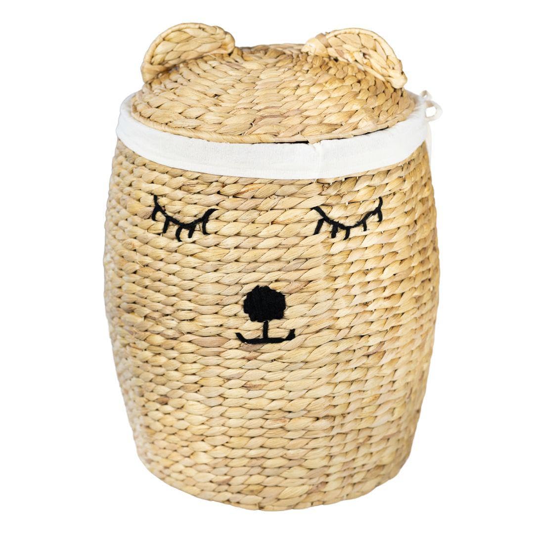 Aufbewahrungskorb/Spielzeugkorb/Wäschekorb geflochten [mit Deckel] - groß rund natur beige - Wasserhyazinthe Rattan - Wohnzimmer Kinderzimmer Schlafzimmer - Bär - Jetzt wählen