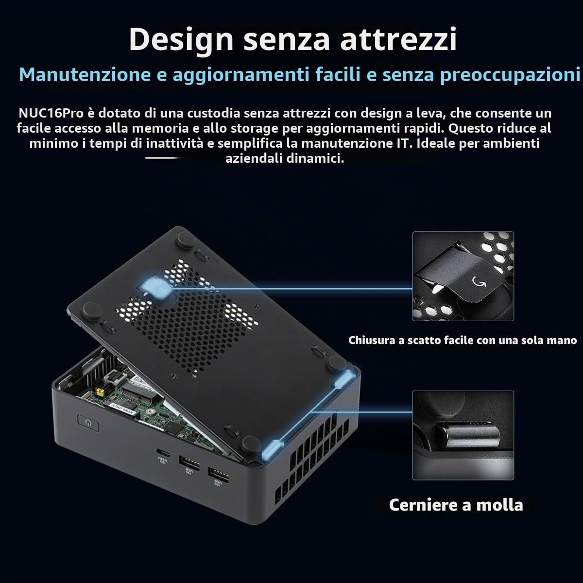 NUC 16 Pro Mini PC: Intel Core Ultra 5 325, Intel Arc Graphics, Dual M.2 PCIe SSD, Quad 4K, Dual 2.5G LAN, Wi-Fi 7, nero, per aziende e creazione di contenuti (Barebone System)