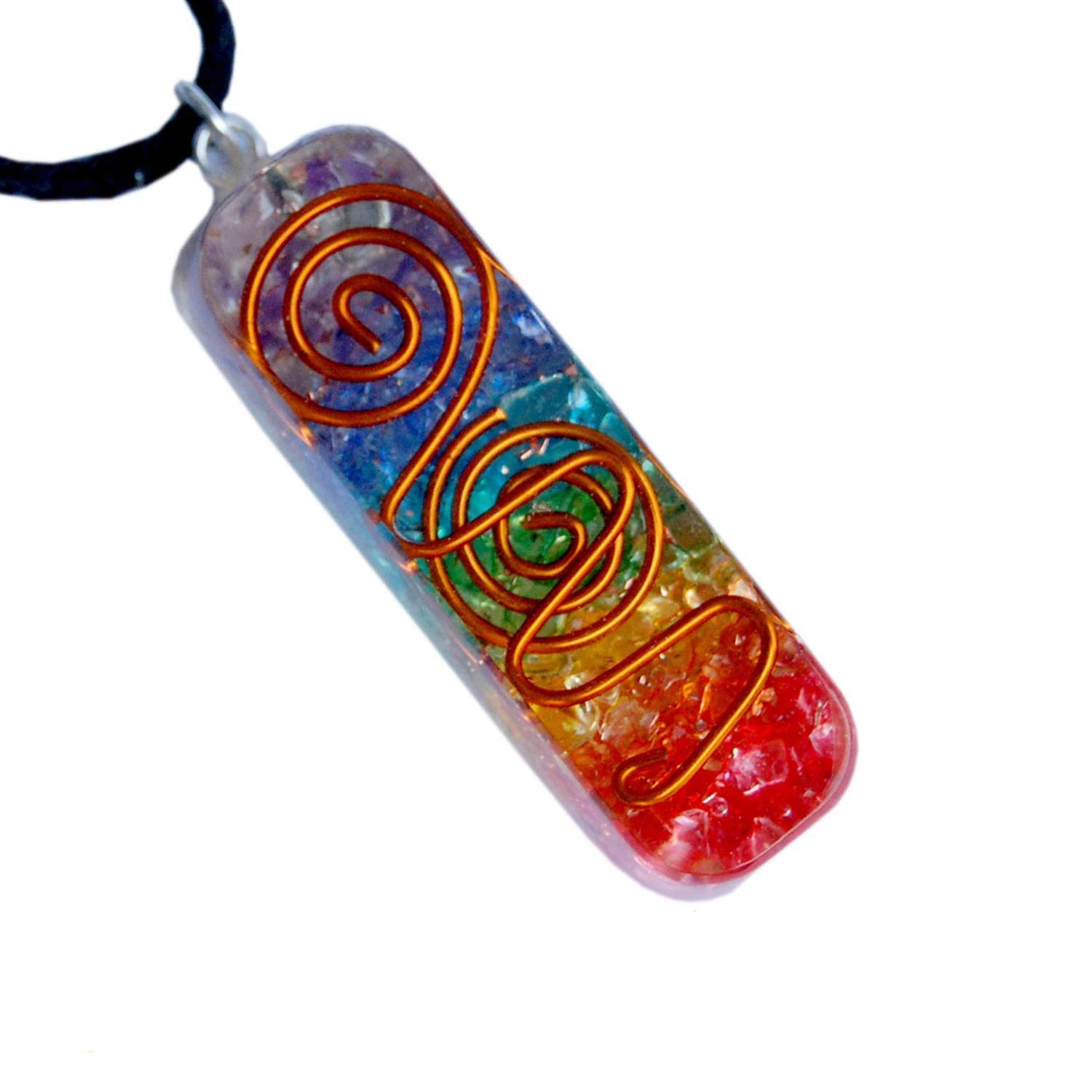 REBUY7 Chakra Crystal Healing Orgone Pendant with Copper Wire Orgonite EMF Protection Necklace for Men and Women by REBUY