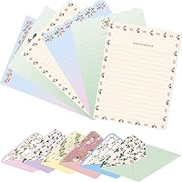 Ceiba Tree Cute Floral Stationery Set: 48 Double-Sided Lined Sheets 7.1x5.2in + 24 Matching Envelopes for Letters & Invites
