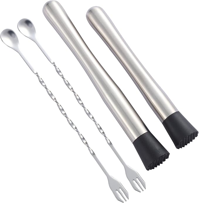 10 inch & 8 inch Stainless Steel Cocktail Muddler with 2 Mixing Spoon ...