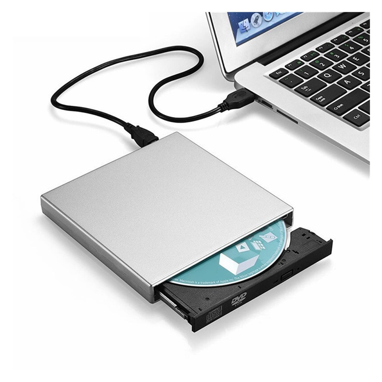 Srebrny cienki USB2.0 DVD CD. Dysk zewnętrzny z wytrzymałym plastikowym palenia czytnik nagrywarka Combo Pisarz Rejestrator do laptopa Przenośny