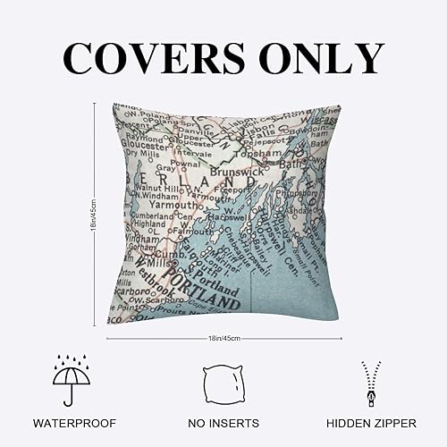 Miniatura 2 de Casco Bay Maine - Fundas de almohada impermeables para exteriores, 18 x 18 pulgadas, diseño de mapa del mundo, fundas de cojín decorativas modernas,
