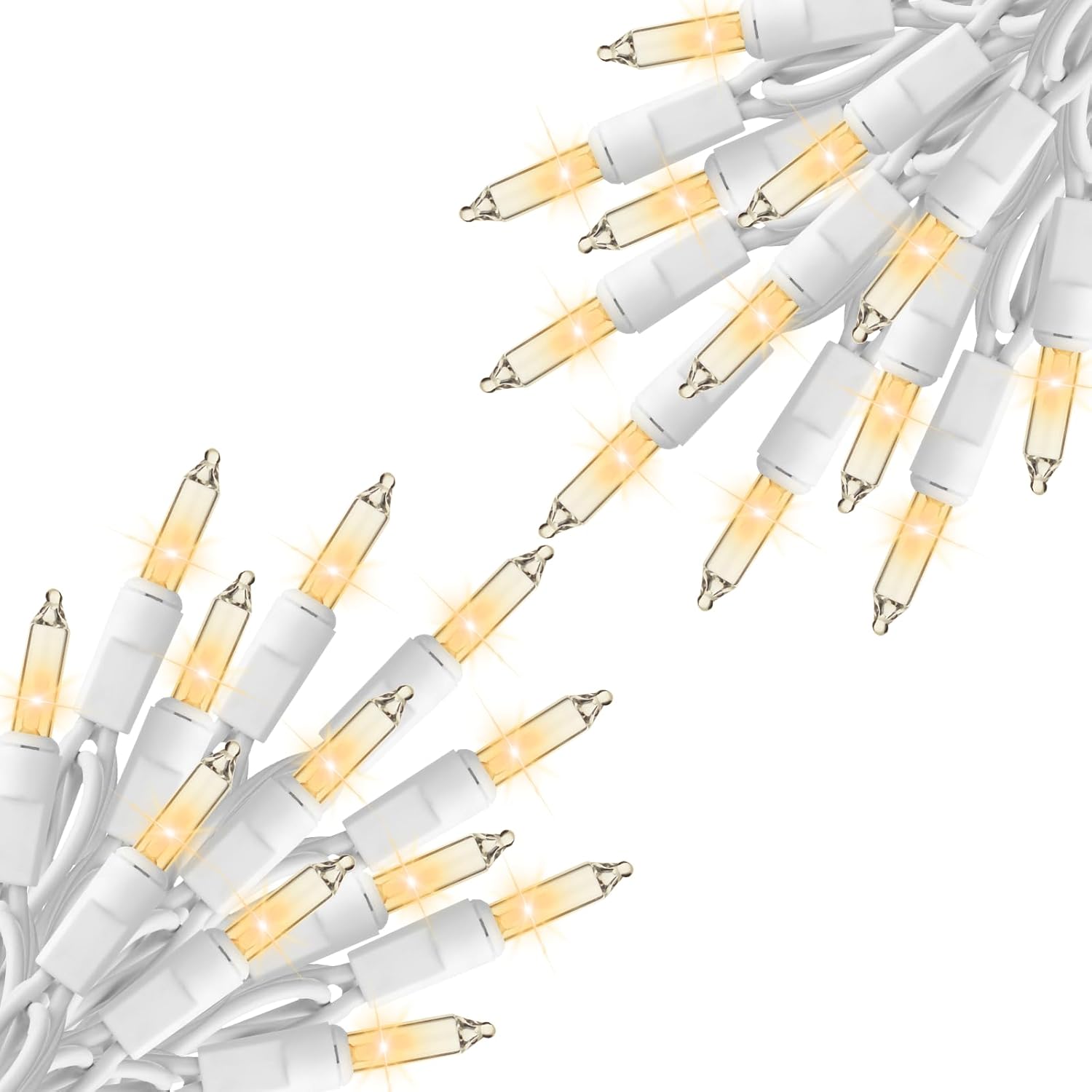 Minetom Clear Christmas String Lights 100 Count 26.5 Feet Incandescent Bulb Mini Lights for Indoor Xmas Tree Garland Birthday Wedding Party Festival Decoration, 2 Pack White Wire Warm White 100 Count - 2 Pack