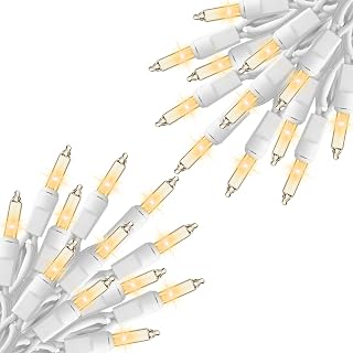 Minetom 200 Clear Mini Christmas Lights 52ft White Wire - Connectable Warm White Incandescent String Lights for Xmas Tree, Party, Indoor Outdoor Decor, 2 Pack