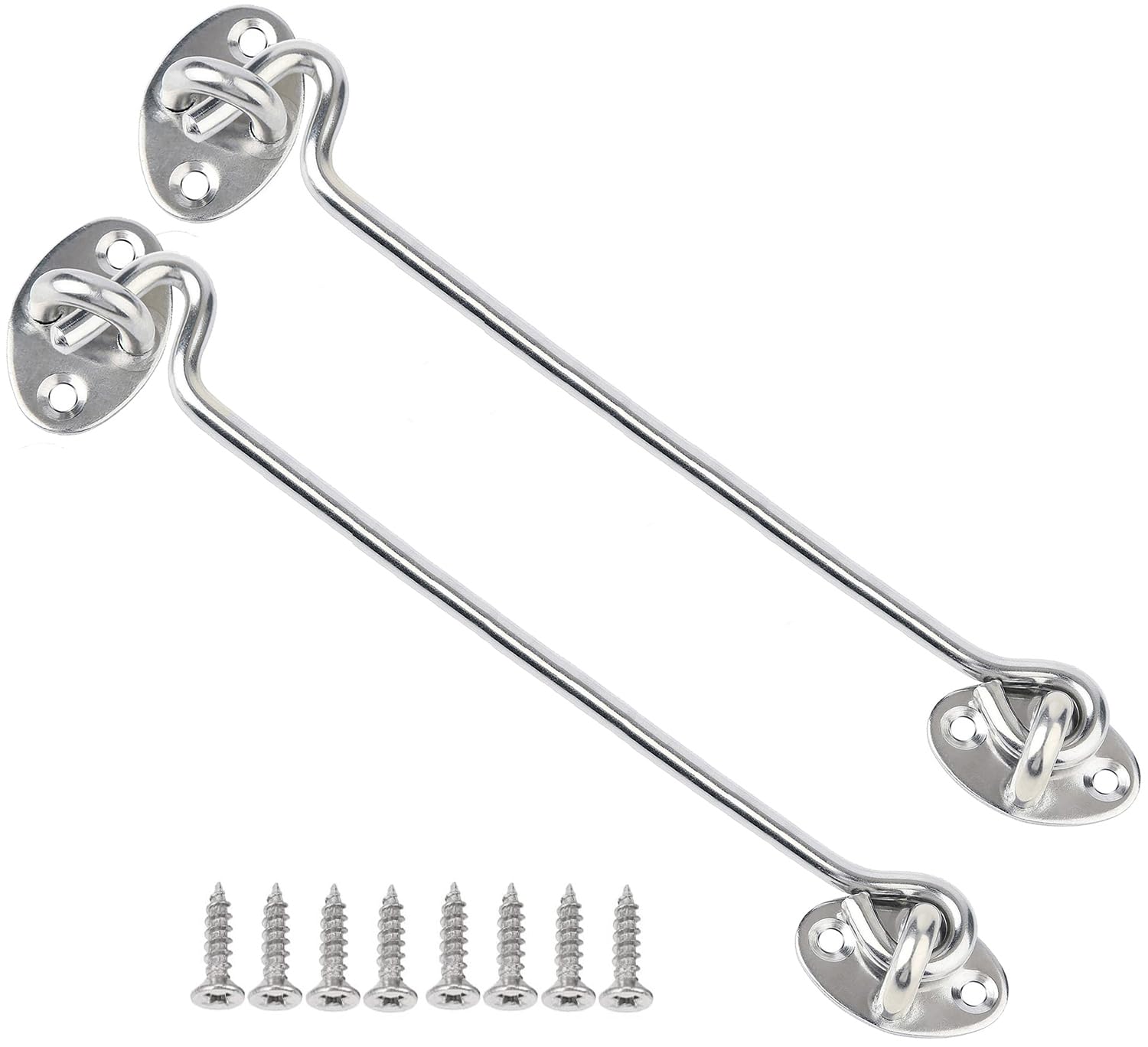 Litensh 2PCS Cabin Hook and Eye Latch Lock, Cabinet Latche Barn Door Hook Lock, Gate Door Hook and Eye Latch, Swivel Window Door Bedroom Bathroom Hook (10 Inch)