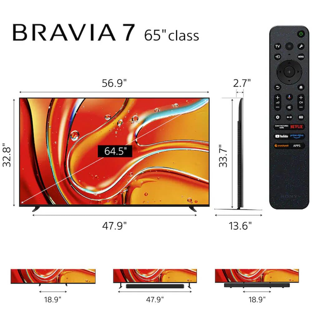 Sony 65-Inch BRAVIA 7 4K HDR Mini LED QLED Smart Google TV with